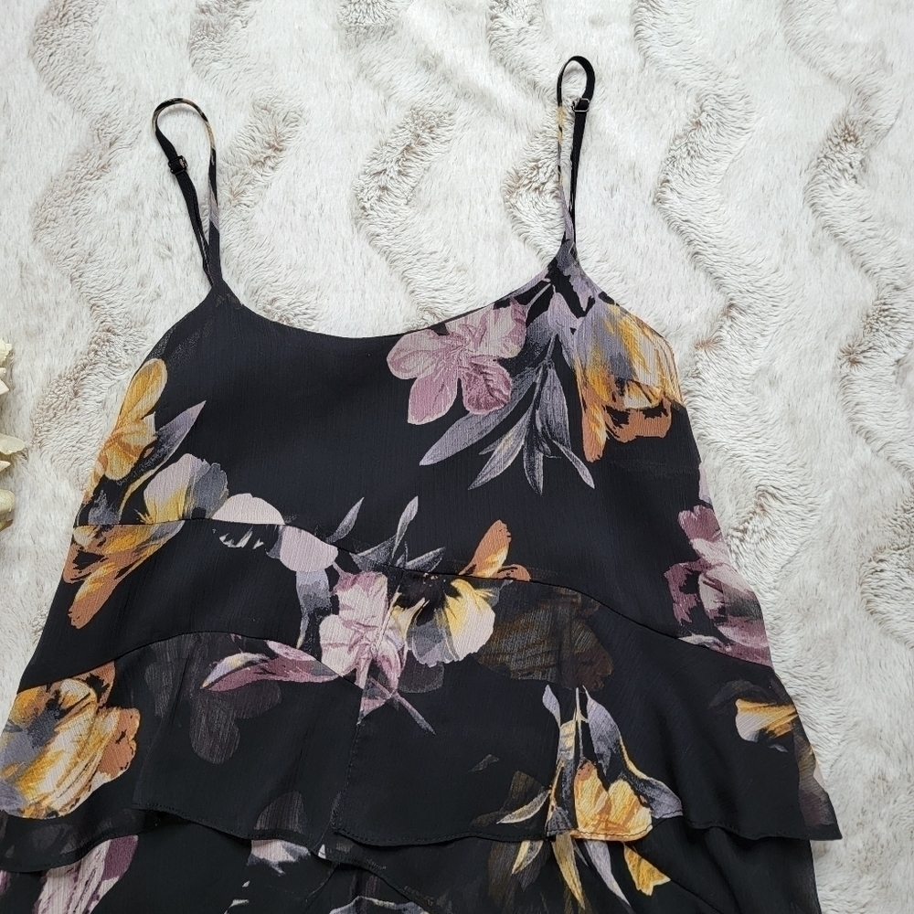 TopShop Ruffle Purple Gold Floral Print Sleeveless Mini Dress Size 2 - Picture 7 of 11